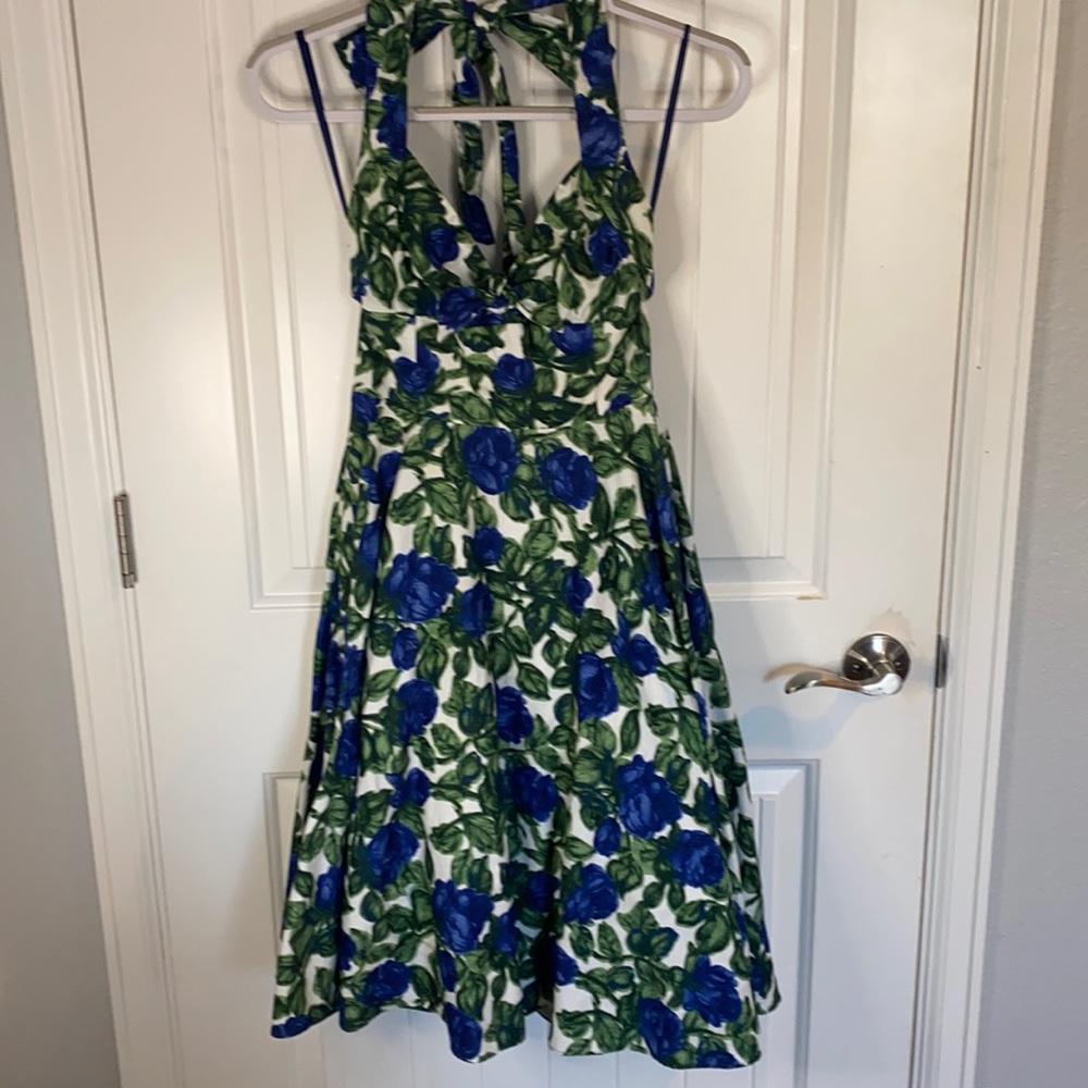 Milly blue floral halter sun dress